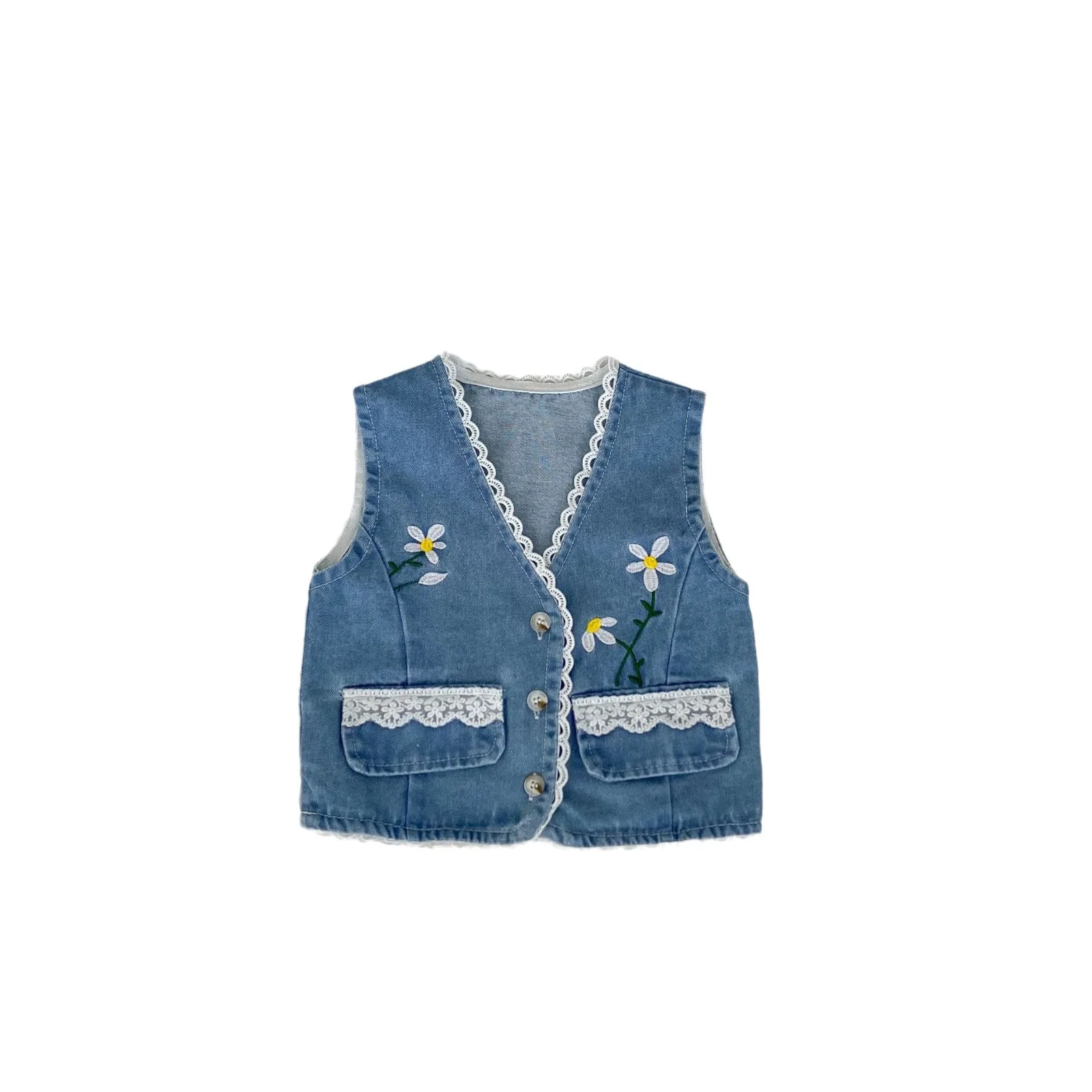 Engepapa Autumn Newborn Baby 100% Cotton Vest Infant Girls Flower Printing Clothes Toddler Sleeveless Denim Clothing
