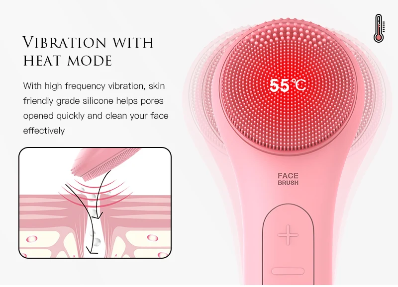 Heating vibrating face cleanser japanese thermal raedia facial cleansing brush