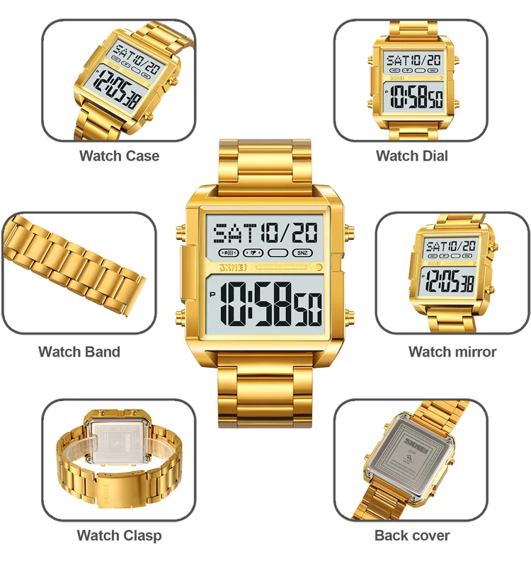 SKMEI #2299 PC case cheap version of 1584 chrono steel band Japanese battery long life man digital watch