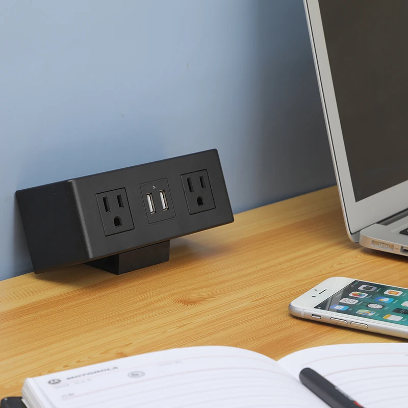 Two USB office desktop sockets with desktop clip, 5V 2A desk surface mounted socket