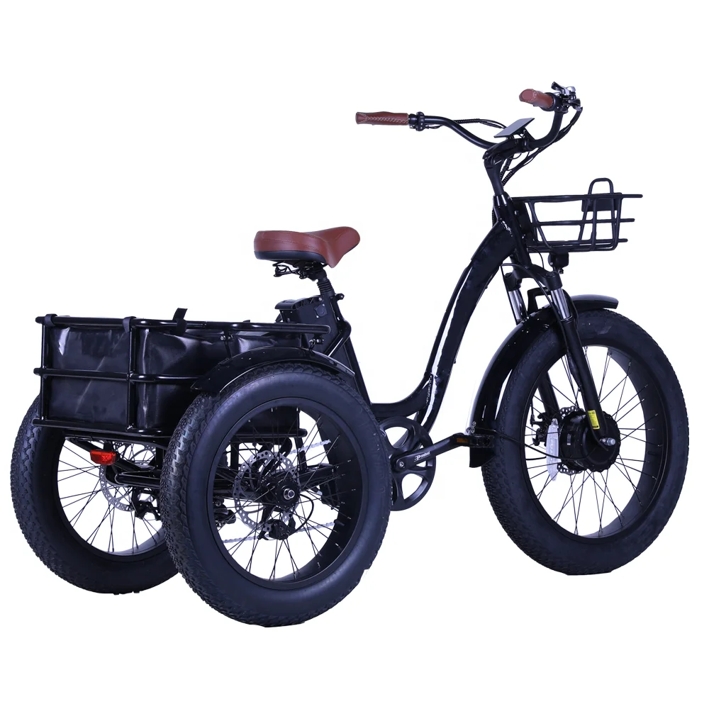 Fast Shipping Electric Tricycle 24Inch Fat Tire Electric Trike 3 Wheel electric bike with 48v 19.2Ah battery