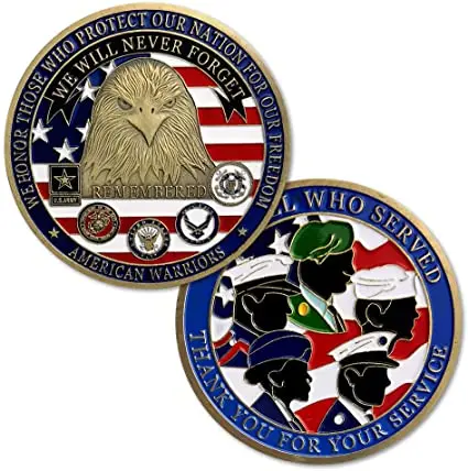 Custom Design Double Side 3D Antique Gold Soft Enamel Thank you for your Service American Metal Appreciation Challenge Coin