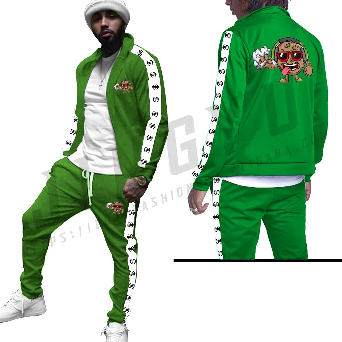 Latest design custom logo zipper embroides side strip tracksuits two piece mens set matching tracksuit sweatsuits with zip