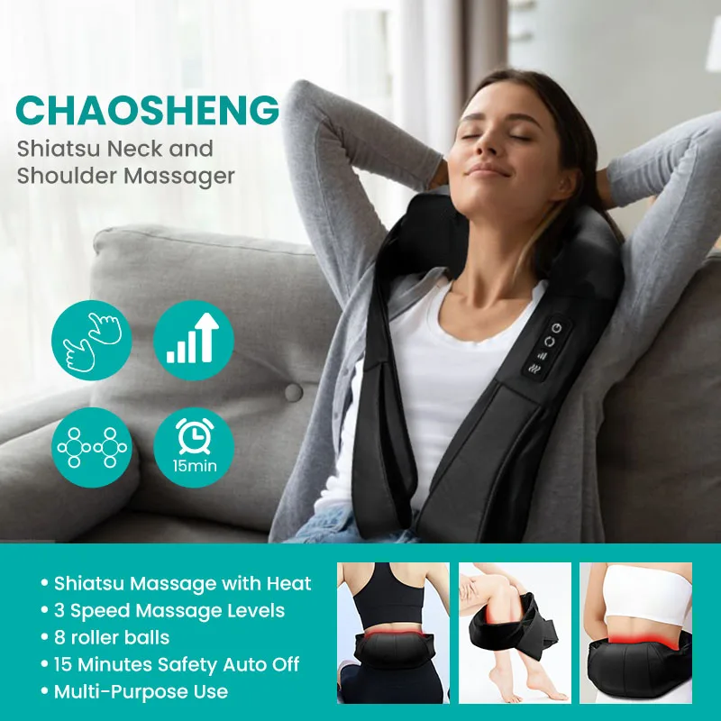 Electric Shiatsu Kneading Heated Neck Shoulder and Back Massager Belt Shawl with car charger