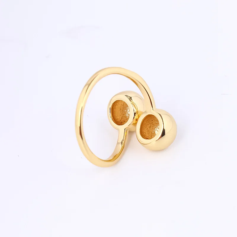 Fashion Gold Plated Open Size Metal Double Ball Finger Rings For Women Lady Gift