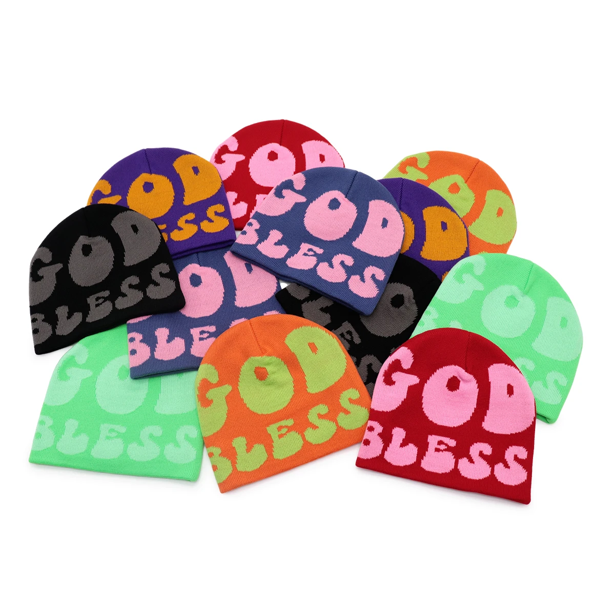 Зимняя Вязаная Шапка-бини с логотипом God Bless без манжет вашим собственным узором под заказ