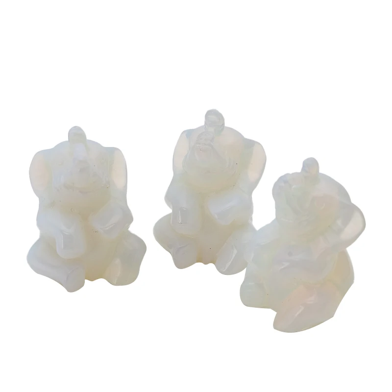 Muelson Wholesale Elephant Ornament White Elephant Decorations with Small Crystals Carved Quartz Gemstone Natural Stone Ornament