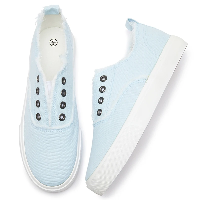 OEM Unisex Burr Walking Style Rubber Canvas Shoes No Shoelace Elastic Belt Custom Upper Canvas Flat Shoes