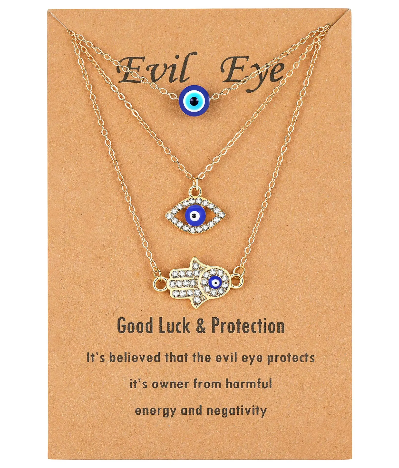 Dainty Gold Plated Evil Eye Necklace and Hamsa Necklace Turkish Blue Eye Hand Pendant Necklace Lucky Protection Jewelry Gift