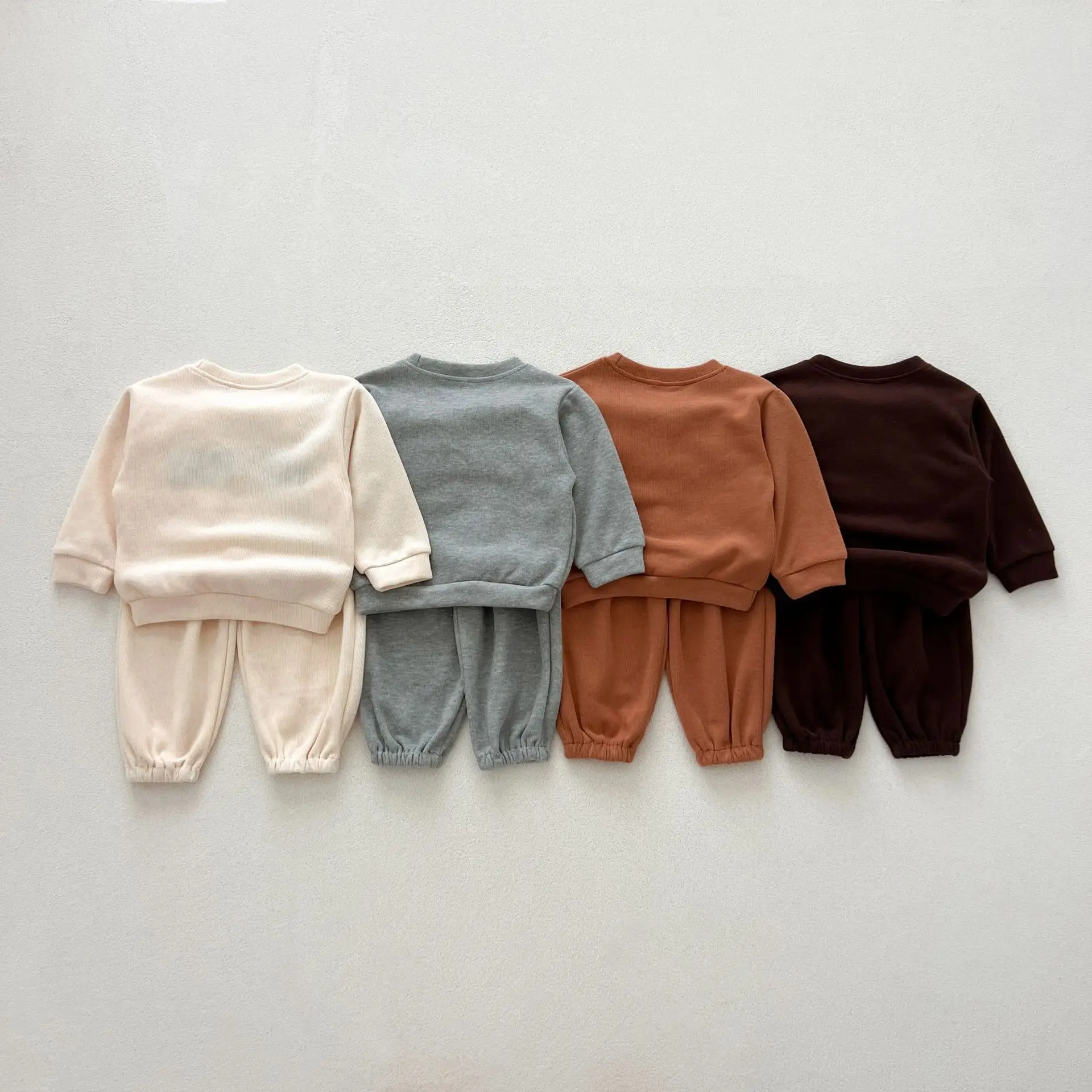 1 Pcs Private Label Letter Waffle Outfit Autumn Winter Newborn Infant Toddler Boys Girls Clothes Top Pants Baby 2 Pieces Set