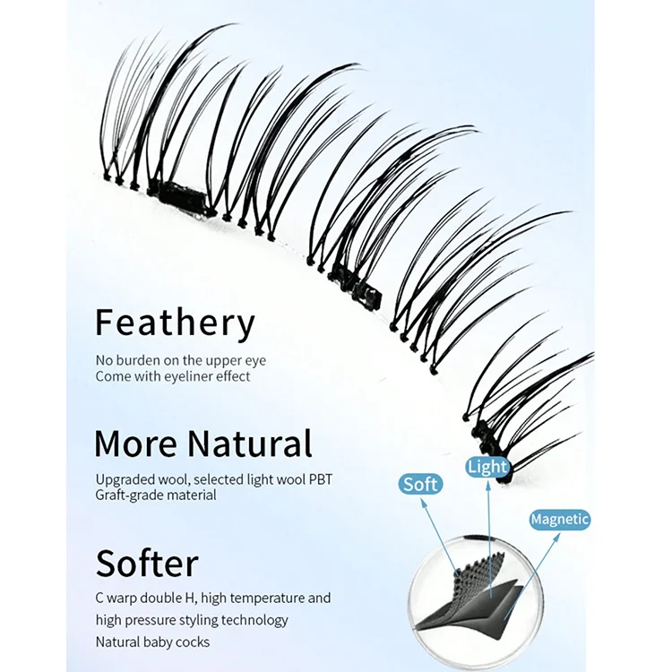 Wholesale Private Label Portable Magnetic Suction Reusable  Magnetic Clip Eye Lashes Set Quantum Magnetic Lashes with Applicator