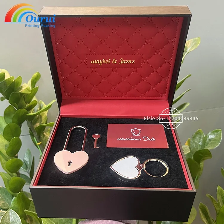 Custom Logo Red PU Gift Packaging Box with Hard EVA/Foam for Key Business Cards Perfume Watch Box