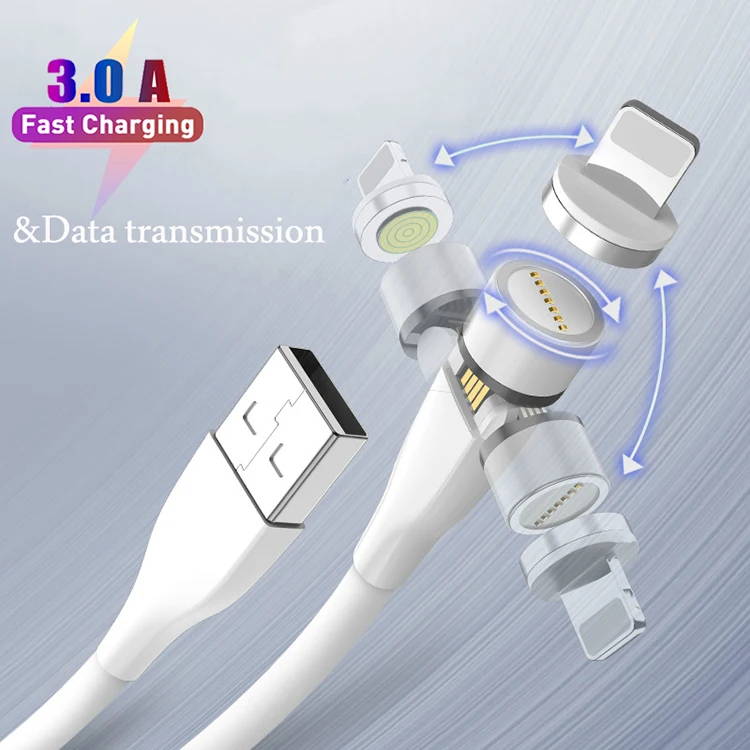 540 Degrees Rotation 3A Fast Charging and Data Transfer Magnetic Cable 3 in 1 Magnetic Phone Charger Cable