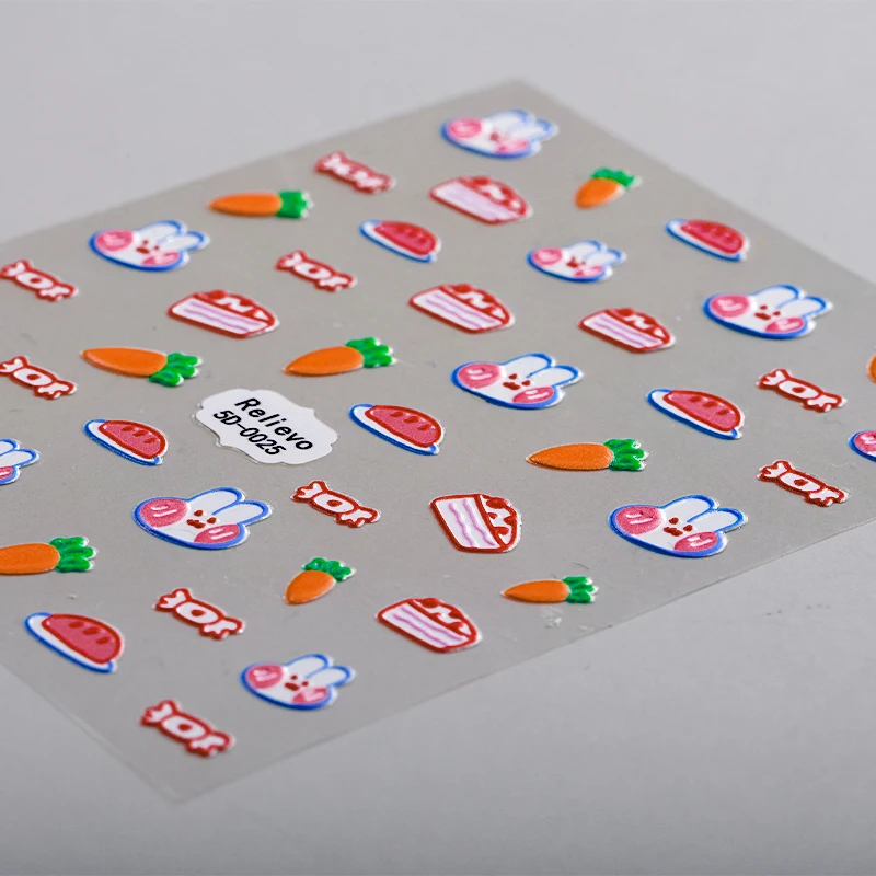 Cute Cartoon Nail Art Stickers Rainbow White Cloud Bear 5D Self-Adhesive Nail Decals Rabbit Panda Craft Design Nail Accessories