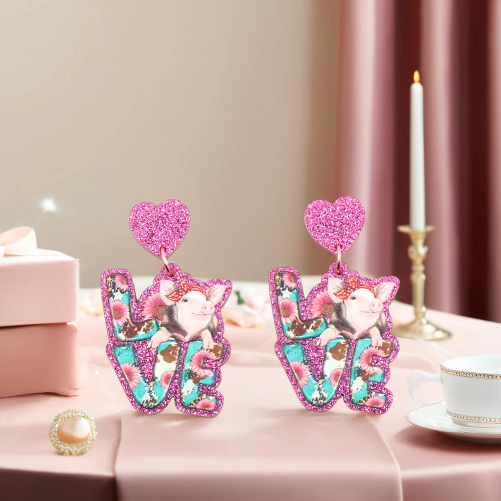 MD147ER2223 на заказ CN Drop LOVE Pig Модные Акриловые блестящие серьги унисекс украшения для помолвки на годовщину для женщин