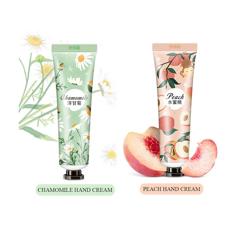 Custom logo peach chamomile hand cream tubes 30g wholesale winter hand cream lotion
