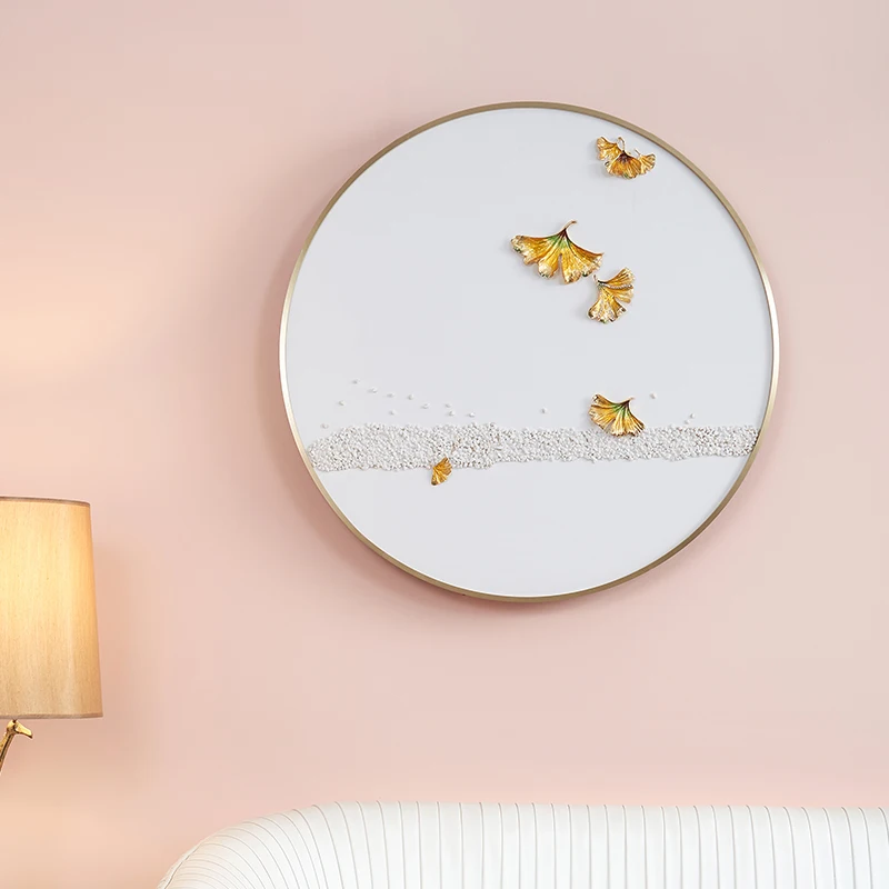 SANLOREN Luxury Decoration Wood Enamel Decorative Light Luxury Golden Leaf White Living Room Wall Art Decorative Painting