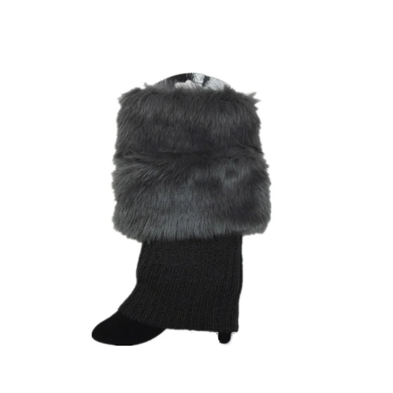 
Women Faux Fur Trim Boot Cuff Winter Knitted Furry Top Cover Short Leg Warmers Girls Boot Socks Topper 