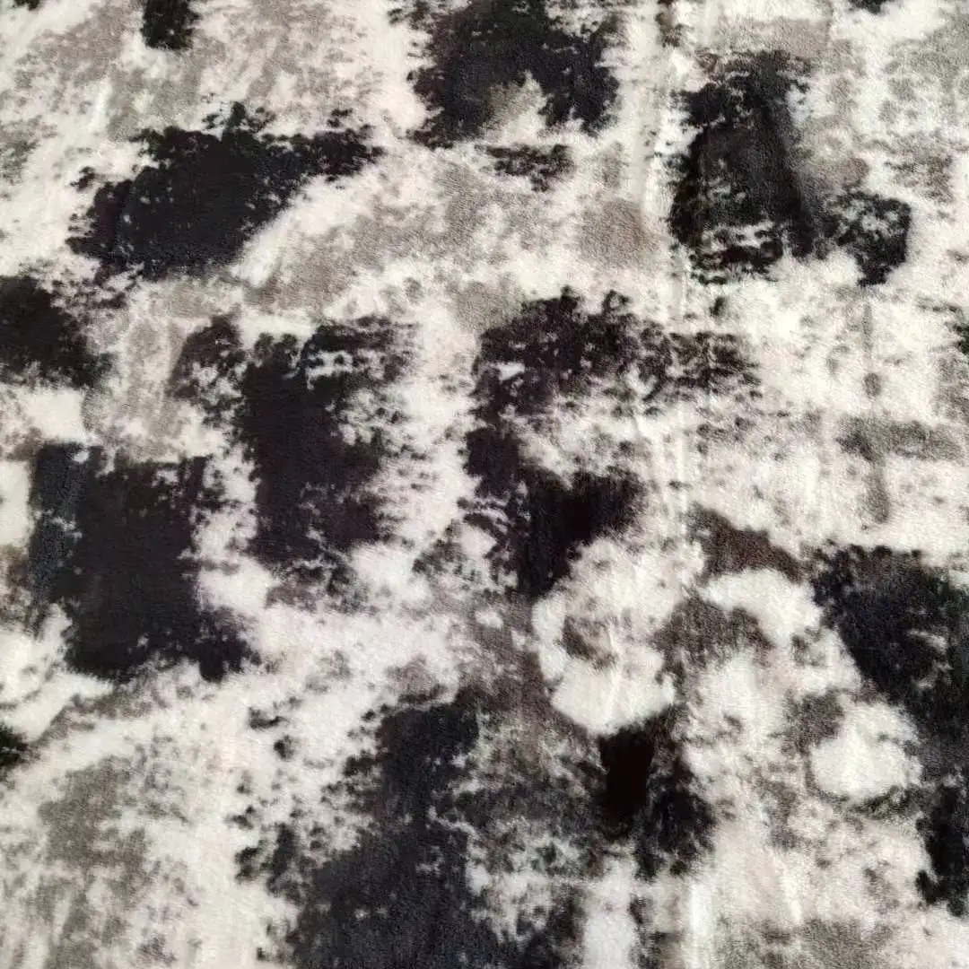 Wholesale 100% polyester ink painting pattern artificial rabbit fur plush garment  fabric