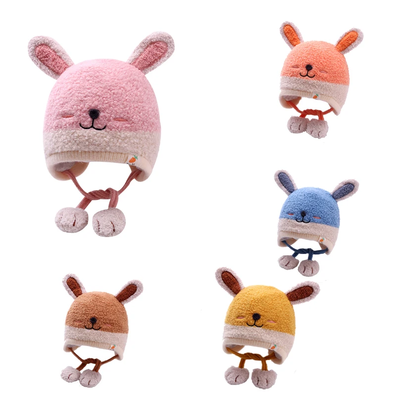 Wholesale cute bunny pearl velvet winter photography warm baby hat