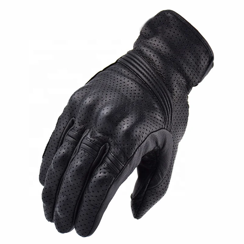 Retro Perforated Leather Motorcycle Riding Gloves Cycling Motorbike Protective Gears Motocross Gloves Winter Men Gift Women Bike