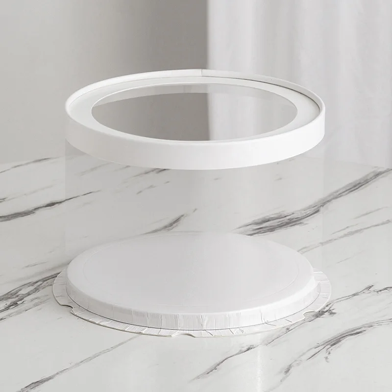 New arrival clear PET plastic round  birthday cake box clear lid blue color  10 inch tall round cake box with clear lid