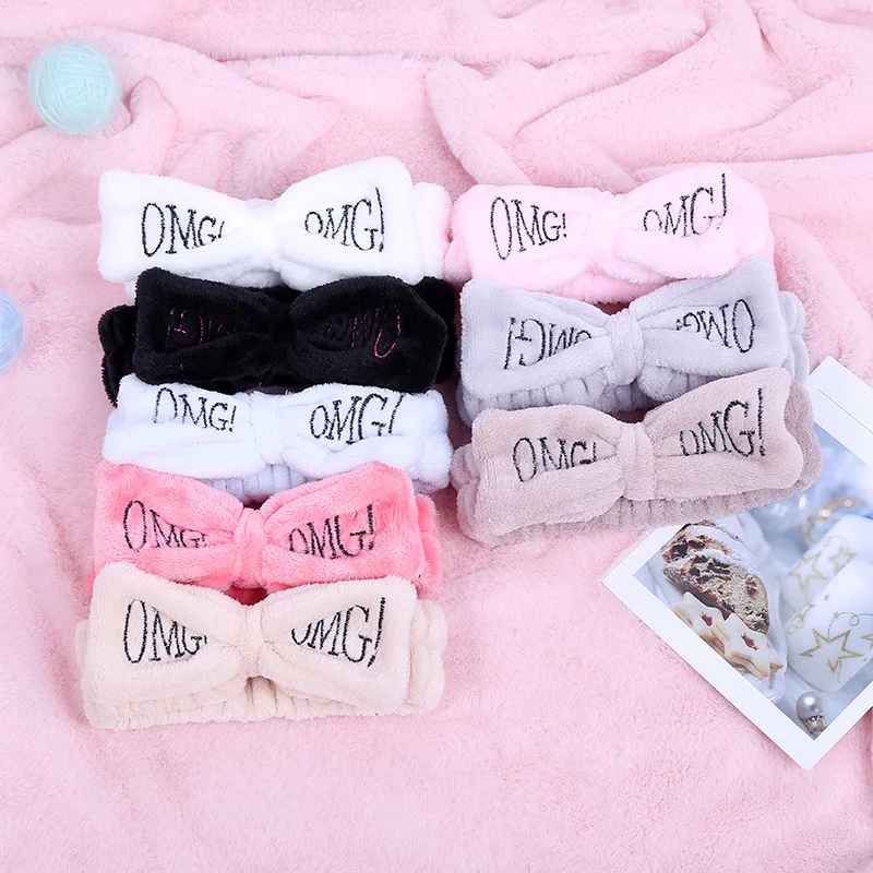 2020 New OMG Letter Coral Fleece Wash Face Bow Hairbands For Women Girls Headbands Headwear Hair Bands Turban Hair Accessories