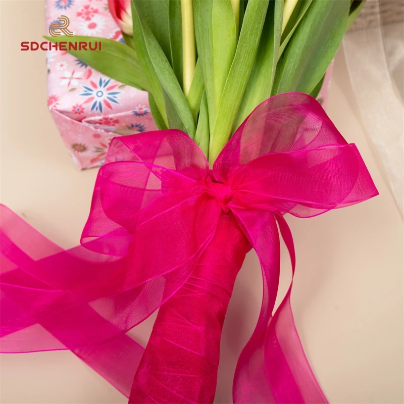 Good Quality solid color sheer Organza Ribbon Transparent colorful silk Chiffon Ribbons for gift packing box perfume Decoration