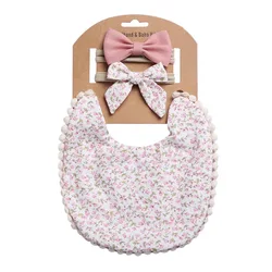 Baby Slobber Headband Set Linen Cotton Solid Color Printed Child Bib Baby Slobber