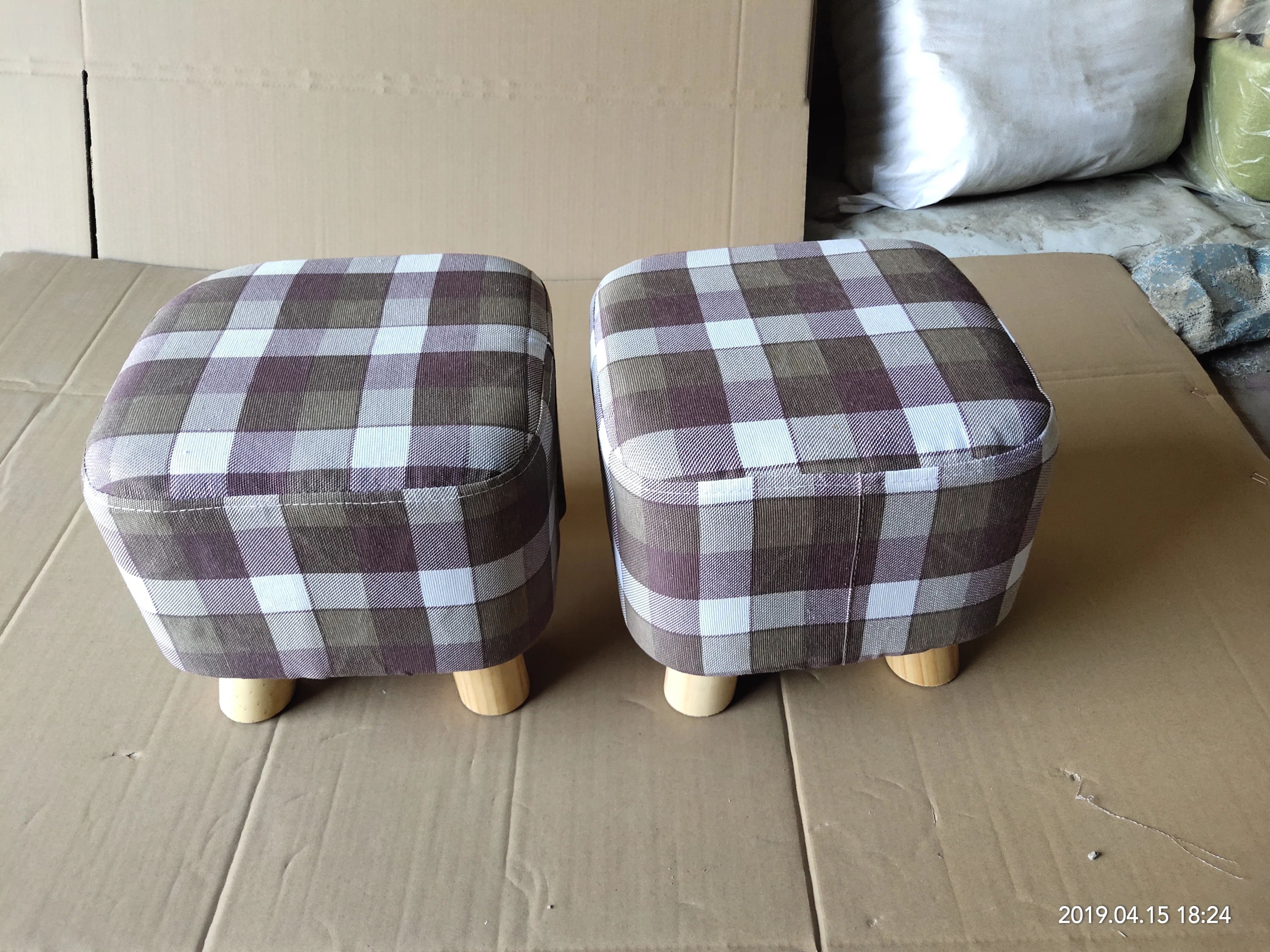 Living room furniture ottoman stool velvet fabric chair cheap color solid wood leg sofa change shoe