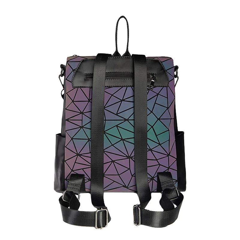 Holographic Luminous Backpack Women Geometric Shoulder Bag Folding Student School Bags For Teenage Girl