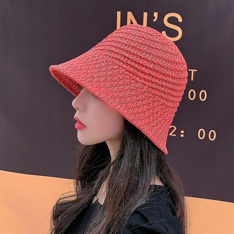 New Design Foldable Floppy Fashion Bucket Hat Handmade Crochet Women Sun Straw Hats Spring