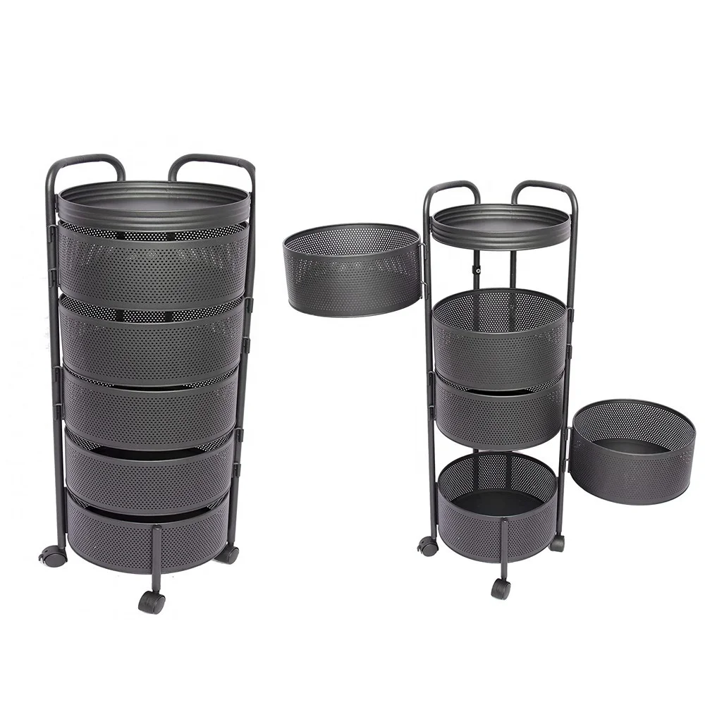 Rust-proof multifunction Metal Rotating Storage Service Trolley Kitchen for Fruit Vegetable