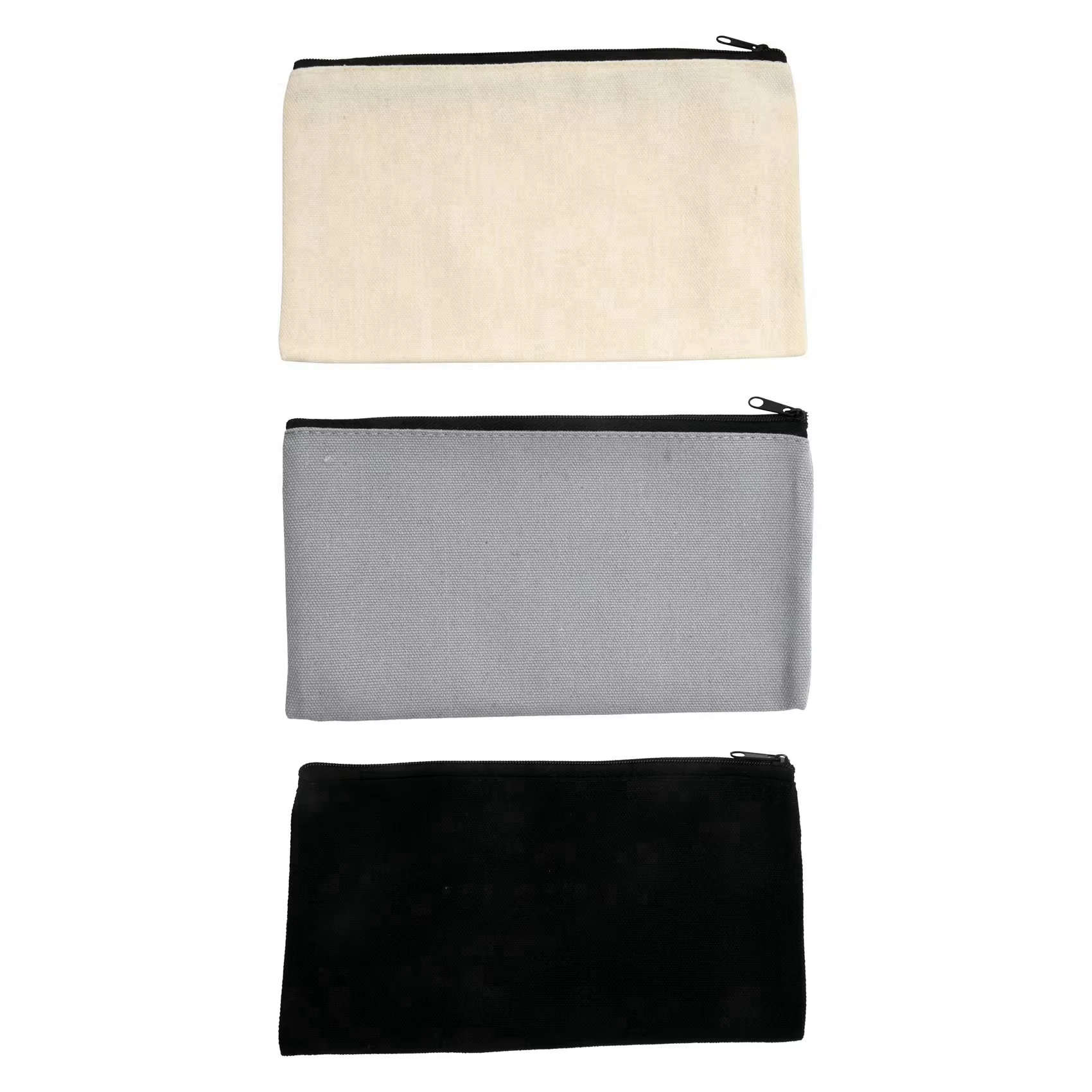 Custom Printed Logo Hot Selling Recycled Blank Craft Canvas Pencil Case Blank Makeup Eco Cotton Canvas Zipper Pouch Canvas Bag