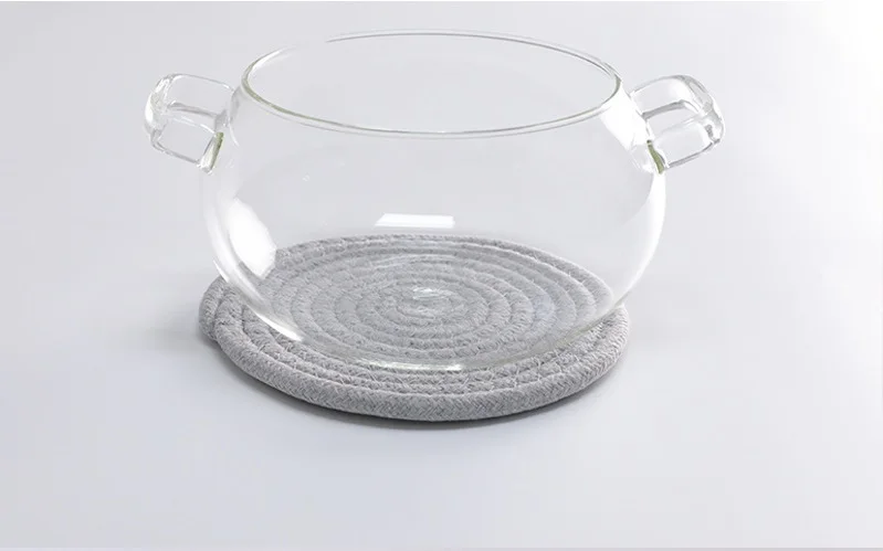 Hand blown large size clear two handle glass glass cooking pans pots