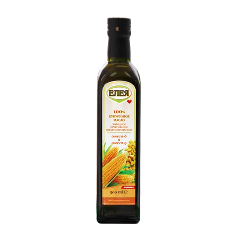 Нерафинированное натуральное кукурузное растительное масло Eleya 0,5 л подходит для приготовления блюд с рыбой мясом и овощами