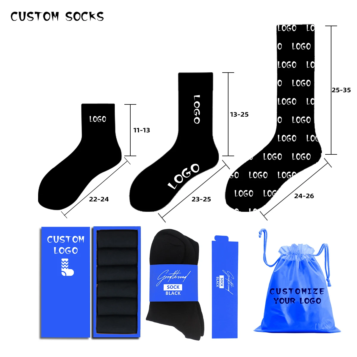 Customize Socks And Packaging Sublimation Polyester Embroidery Printing Plain Non Slip Crew Socks Men Female Custom Cotton Socks