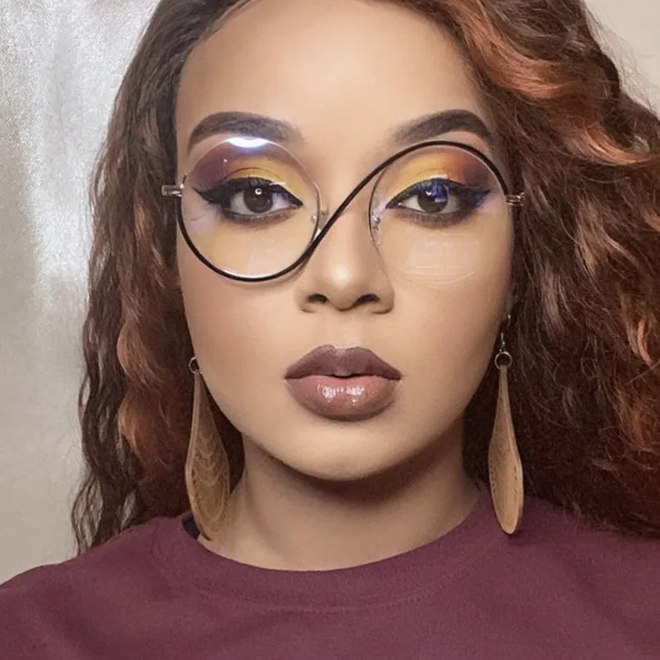 2023 New Ins European And American Anti-blue Light Metal Half-frame Glasses Frame Concave Shape S Asymmetric Flat Lens