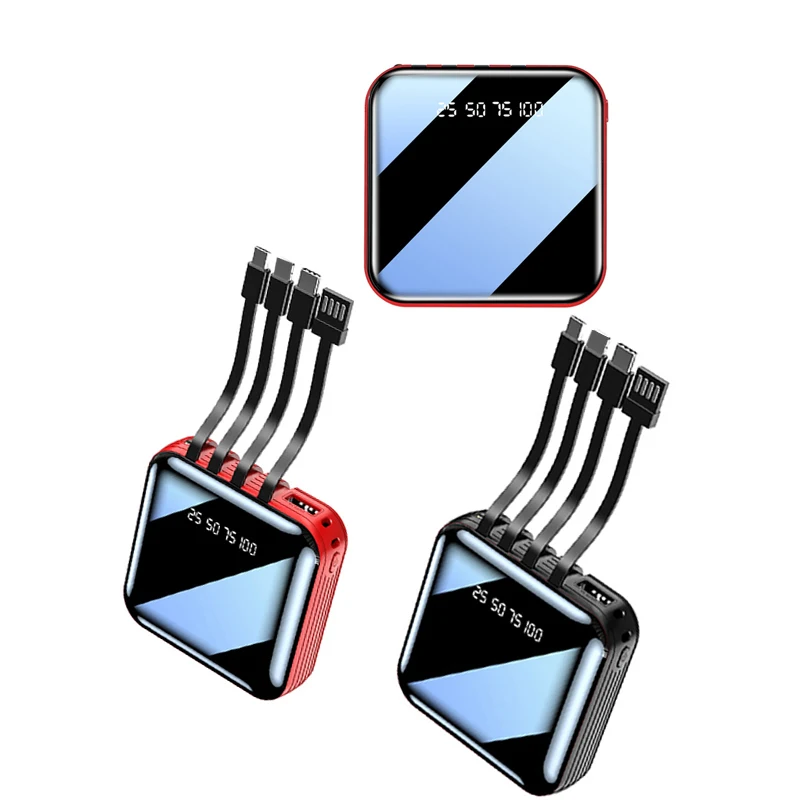 4 in 1 Built-in Cable 10000mah Power Bank Fast Charge Portable Universal Powerbank Screen Display Type C LED Light