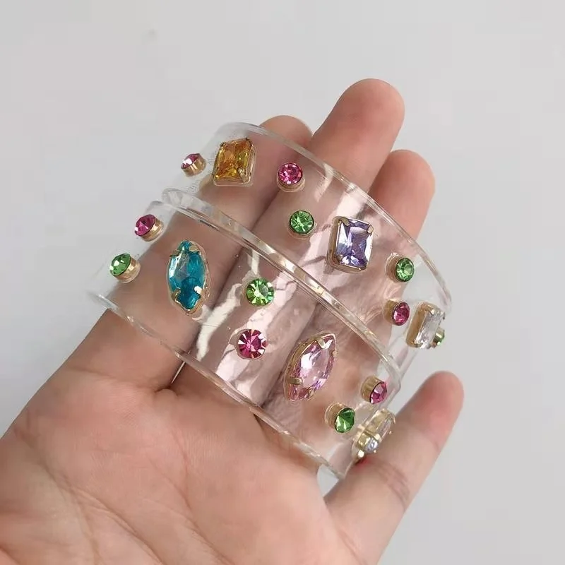 Transparent acrylic/resin arm cuff with zircon stone statement crystal bangle&bracelet fashion jewelry for women girl party