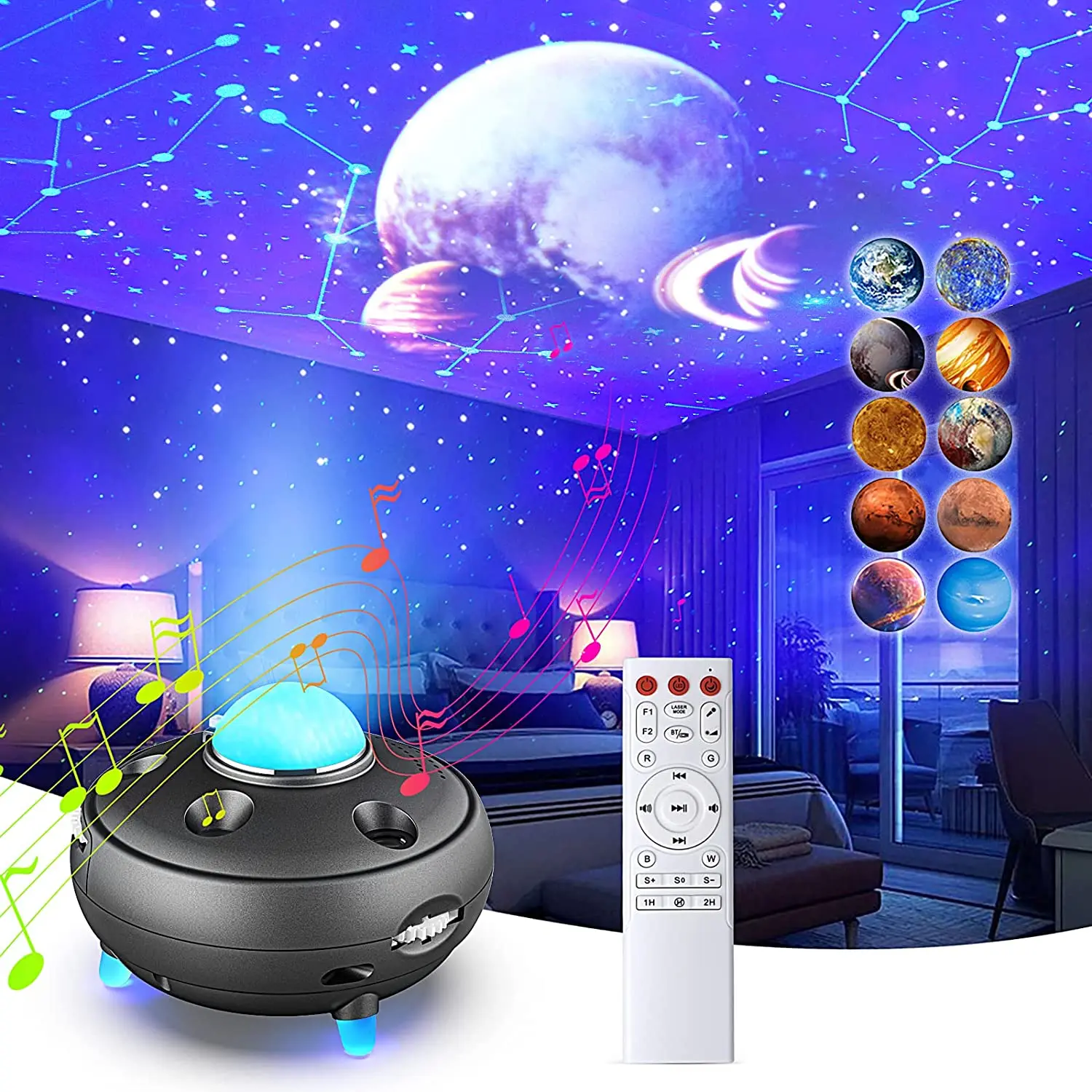 New 12 Constellations Music Galaxy Projector Lamp Romantic Nebula Planet Laser Atmosphere lamp with BT and Remote  Control