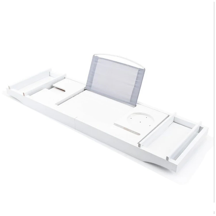 Ready To Ship Premium Black Bamboo Bath Tub Bed Caddy Rack Tray Wholesale Custom