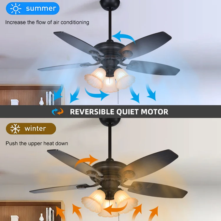 Retro style E27 pull cord fan light American living room bedroom decoration old style remote control ceiling fan with light