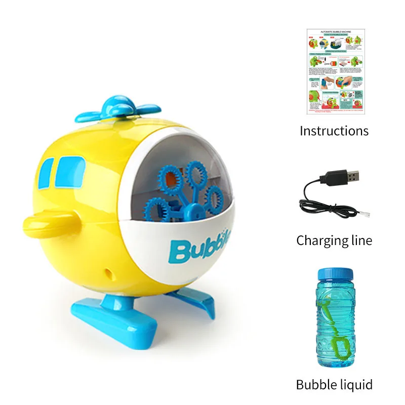 Машина для создания пузырьков в форме вертолета, перезаряжаемая машина для создания пузырьков, игрушечная электрическая машина для пузырьков, уличные игрушки (62581430972)