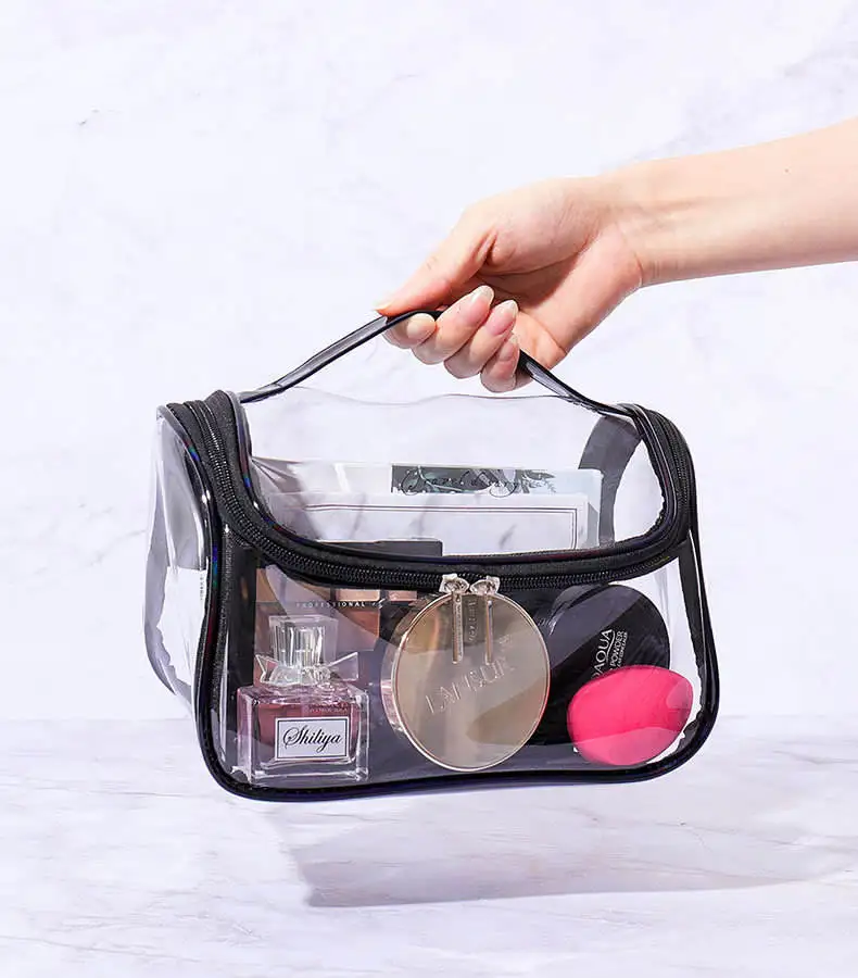 Customized PVC Clear Cosmetic Bags Waterproof Portable Makeup Storage Case For Women Large Capacity Transparent Toiletry Bags