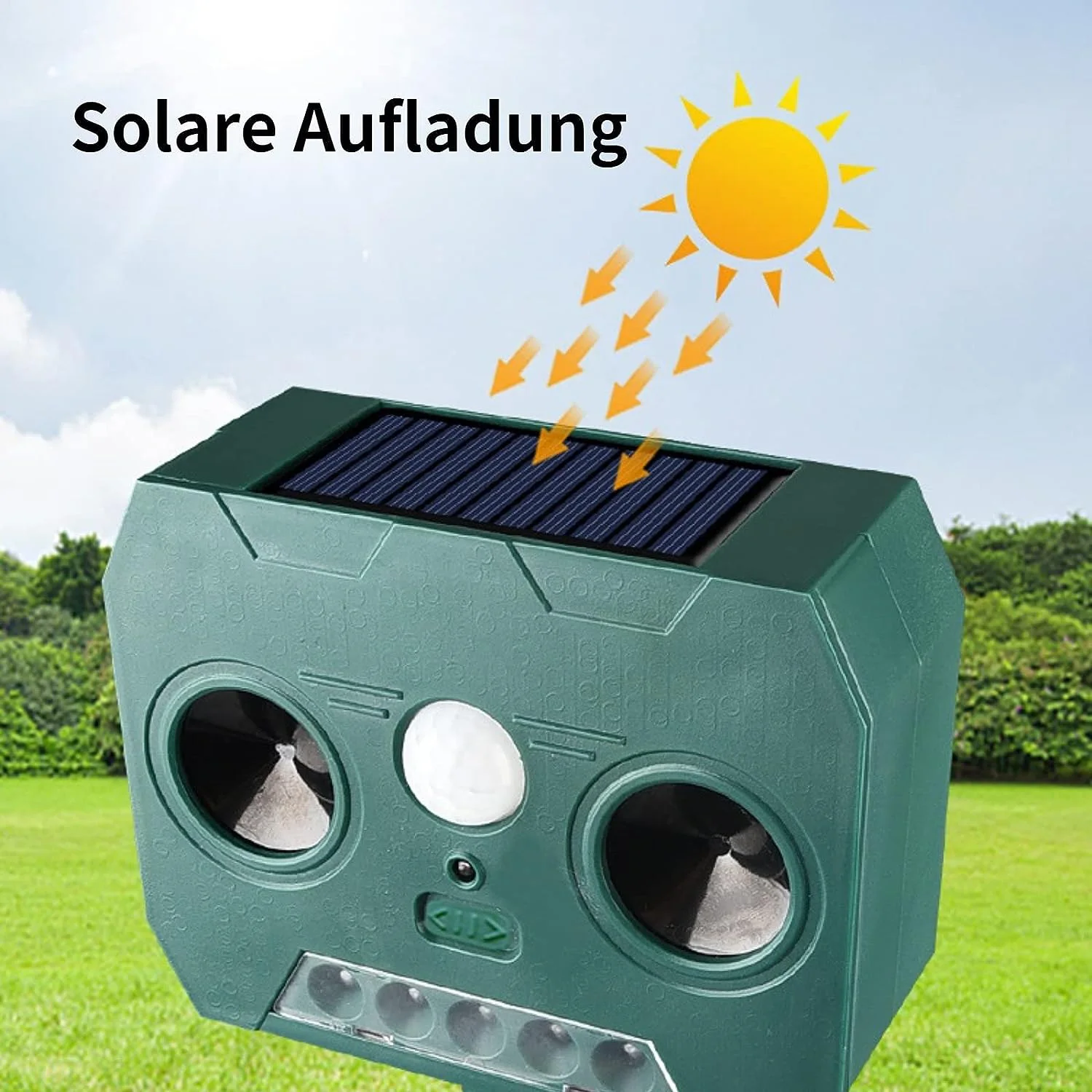 Solar Animal Repellant Ultrasonic PIR Motion Detector Cat Dog Repellant Solar Powered Waterproof Animal Deterrent Vertical Rod