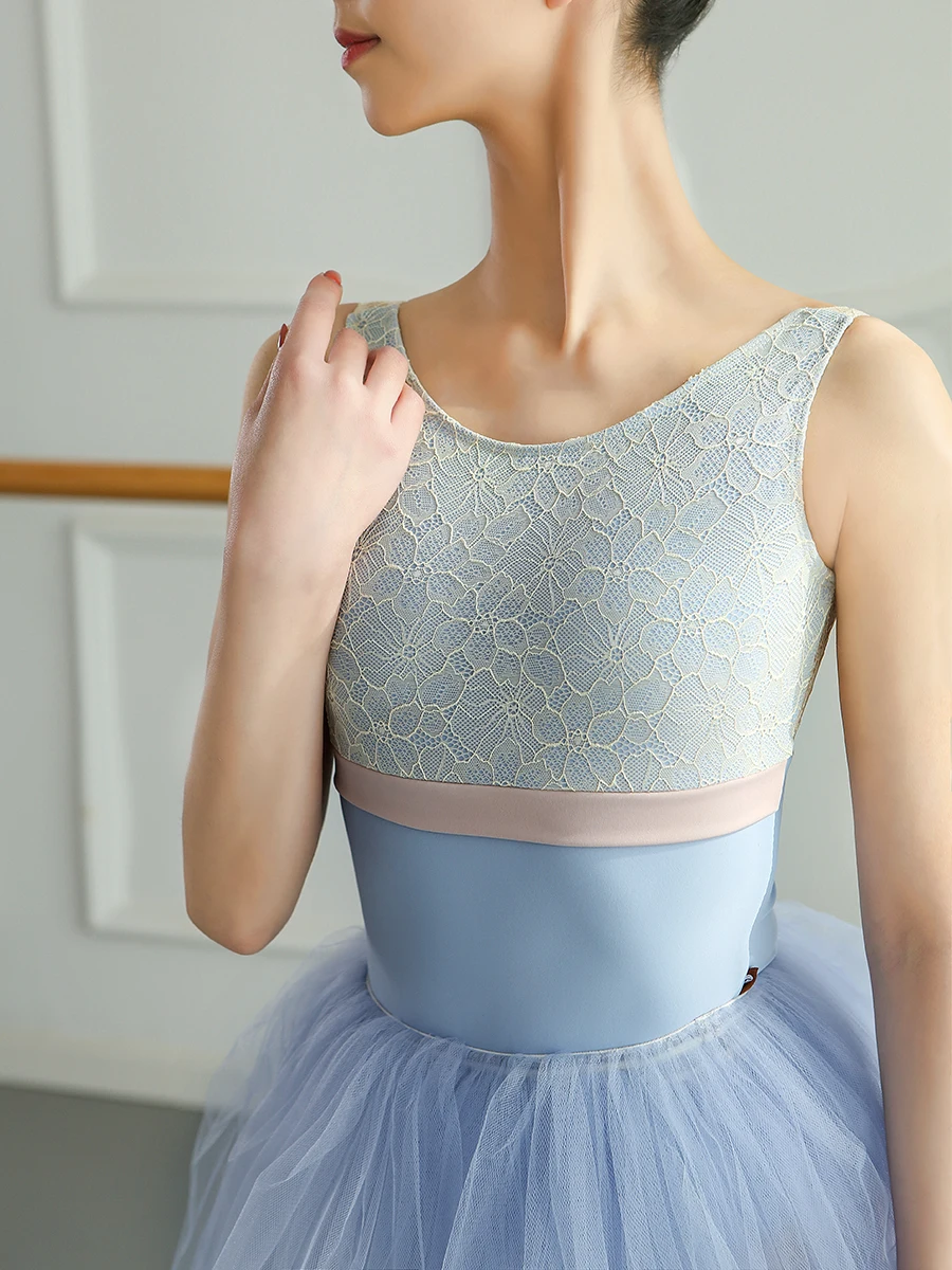 Hot Selling Contract Color Round Collar Lace Ballet Dance Leotard Simple Style Gymnastic Wear Fashionable