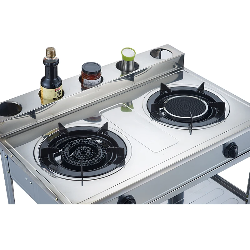 
New model automatic ignition stainless steel panel kitchen 2 burner gas burner home portable stand gas stove 