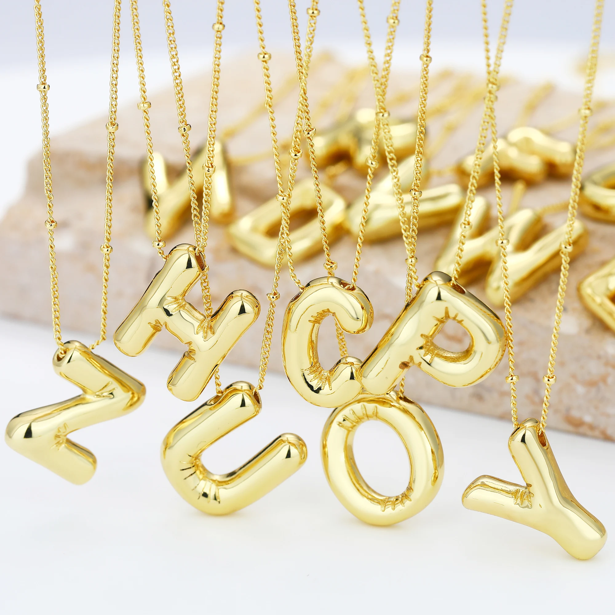 FY Jewelry Fashion Real Gold Plated A To Z Balloon Cute Smooth Metal Initial Letter Pendant With Crystal Choker Necklaces