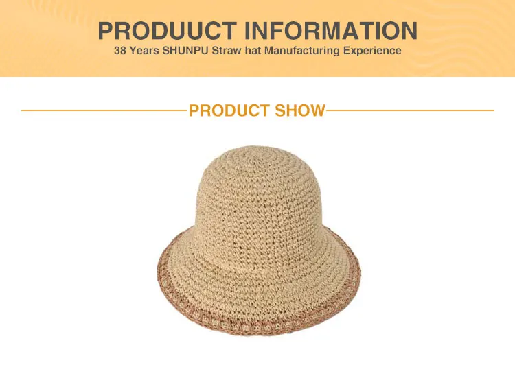 New Style custom Summer beach straw bucket Hats Women Bucket Straw Hat